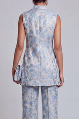 Dusty Blue Jacquard Peak Lapel 2-Piece Women Suits