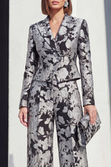 Black Silver Peaked Lapel 2-Piece Jacquard Women's Suits
