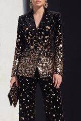 Black Champagne Sequin Peak Lapel 2-Piece Women's Suits