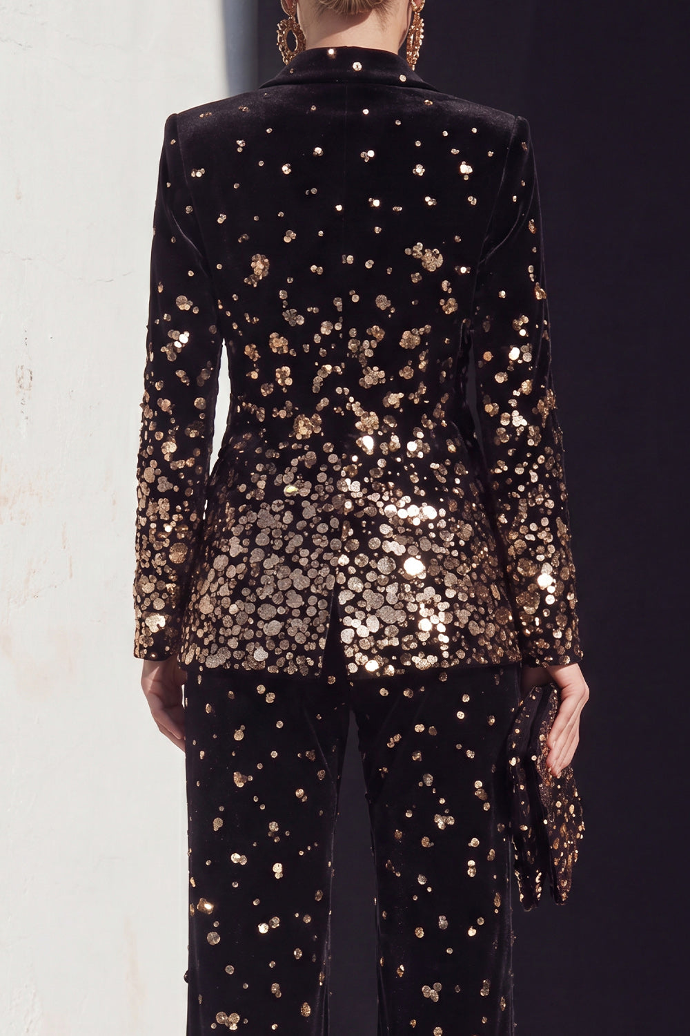 Black Champagne Sequin Peak Lapel 2-Piece Women's Suits