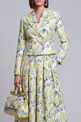 Ivory Yellow Flower Peak Lapel 2-Piece Women Suits