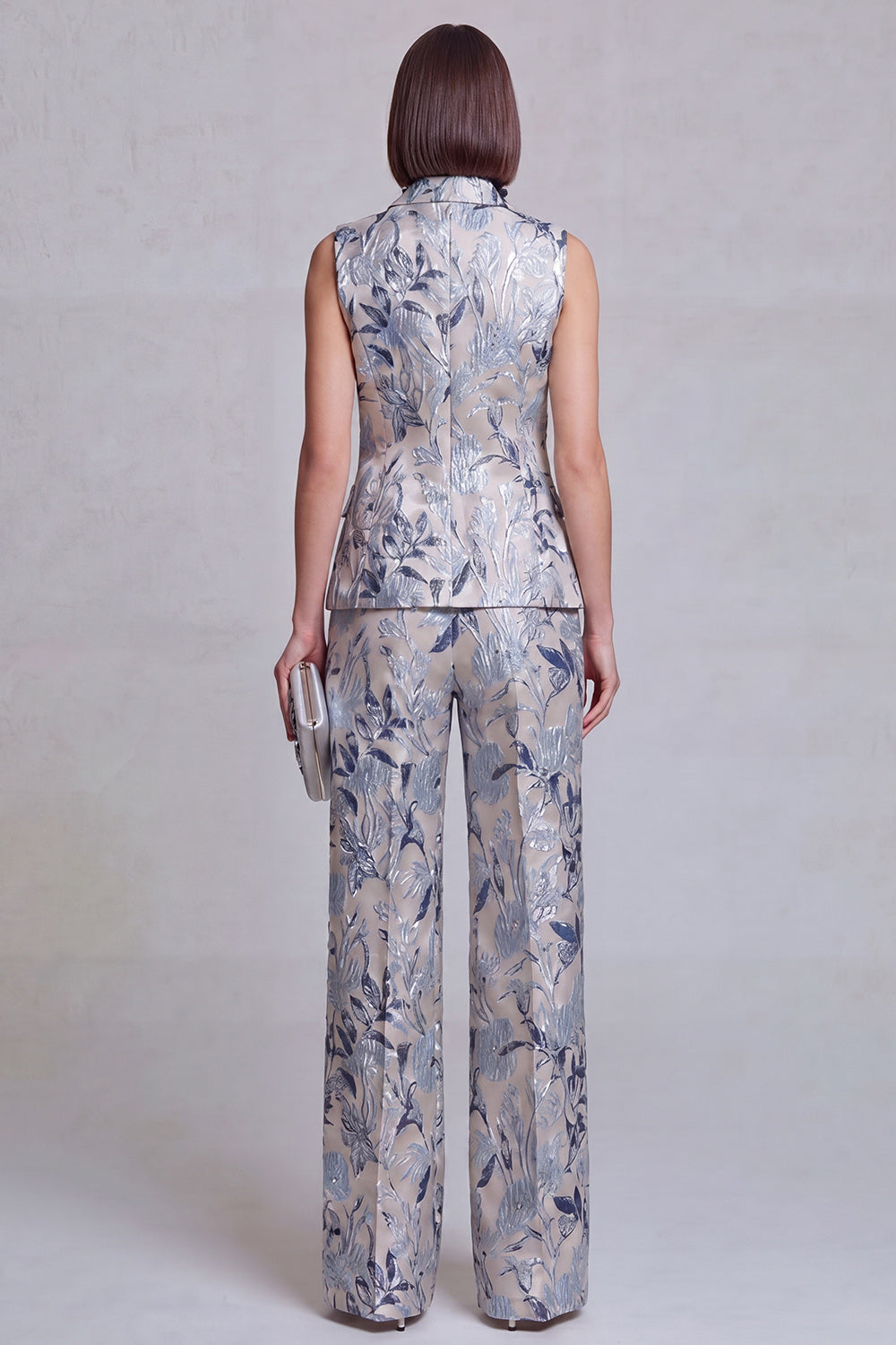 Grey Blue Flower Peak Lapel 2-Piece Women Suits