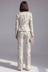 Dusty Green 3-Piece Jacquard Women Suits
