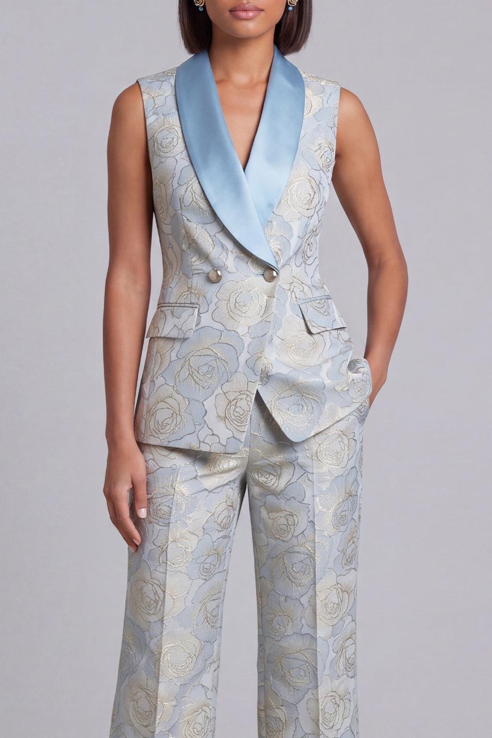 Blue Shawl Lapel 2-Piece Women Suits