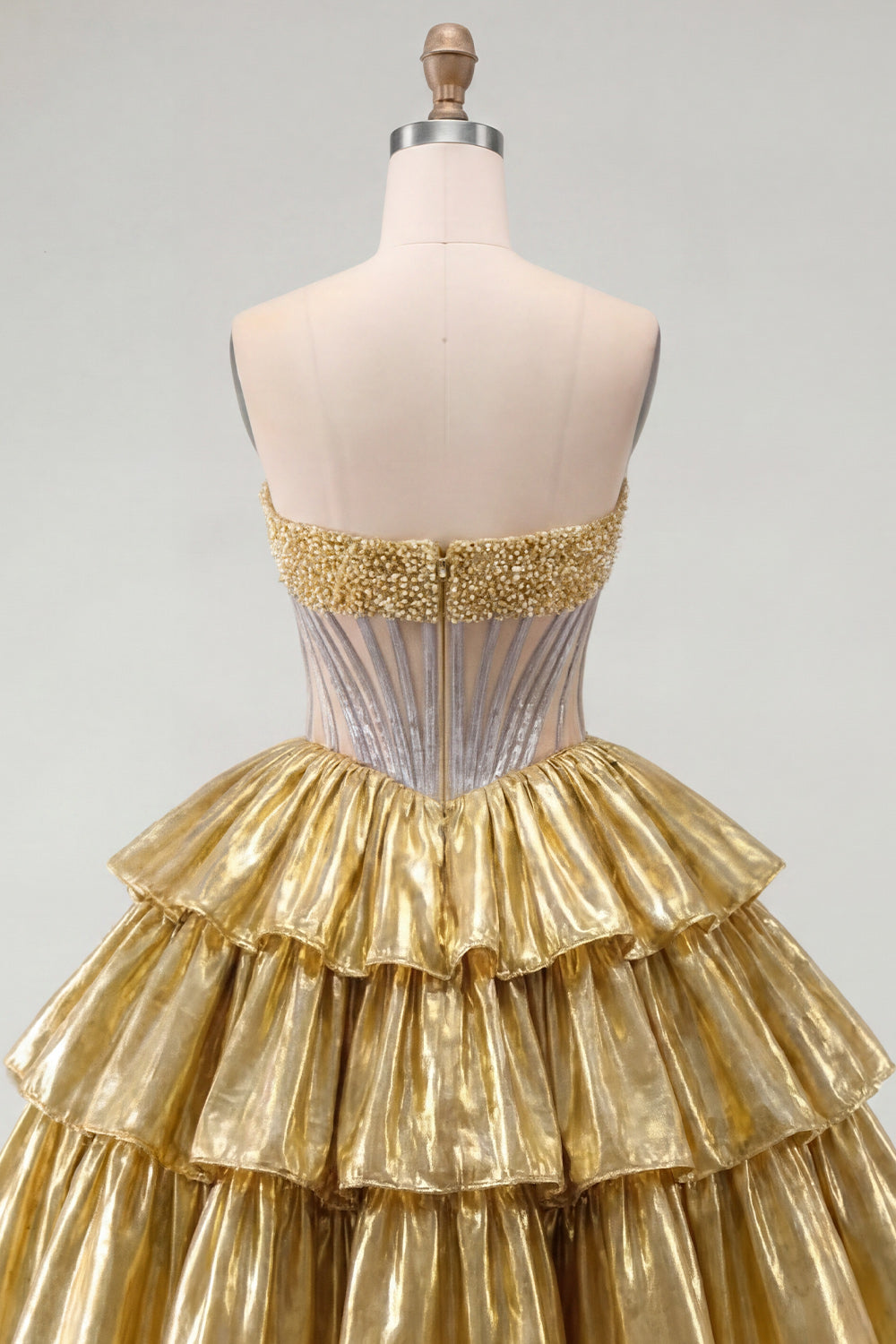 Strapless Golden A-Line Corset Tiered Homecoming Dress