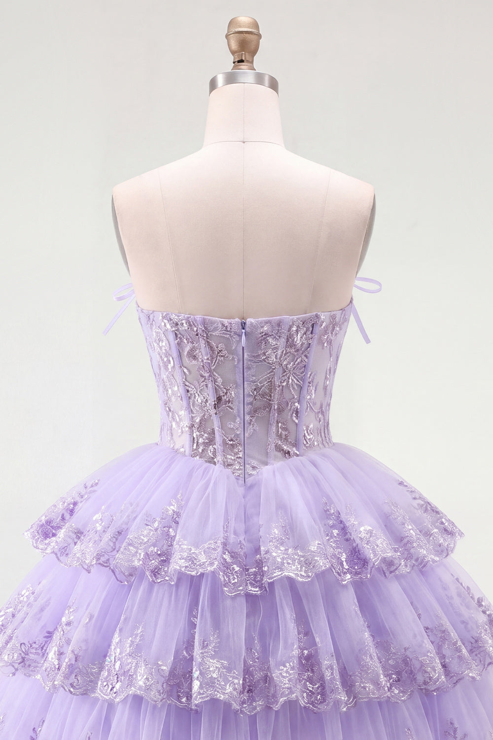 Strapless Floral Corset Tulle A-Line Lilac Tiered Homecoming Dress