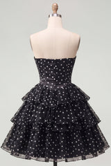 Sweetheart Corset Black A-Line Tiered Ruched Homecoming Dress