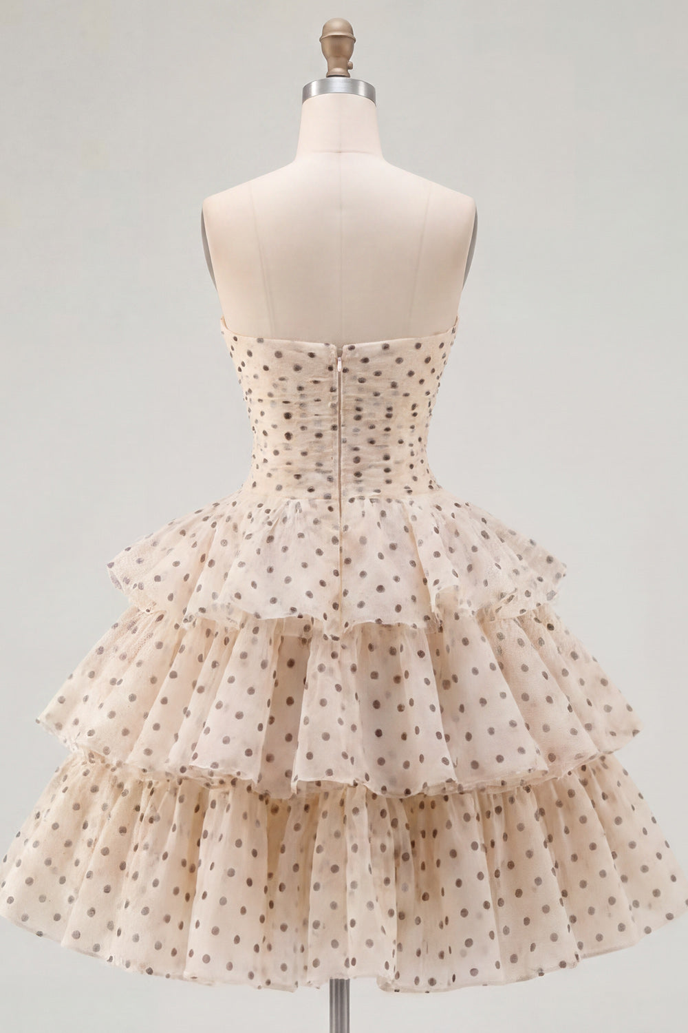 Apricot Black Dot A-Line Tiered Sweetheart Homecoming Dress with Bow