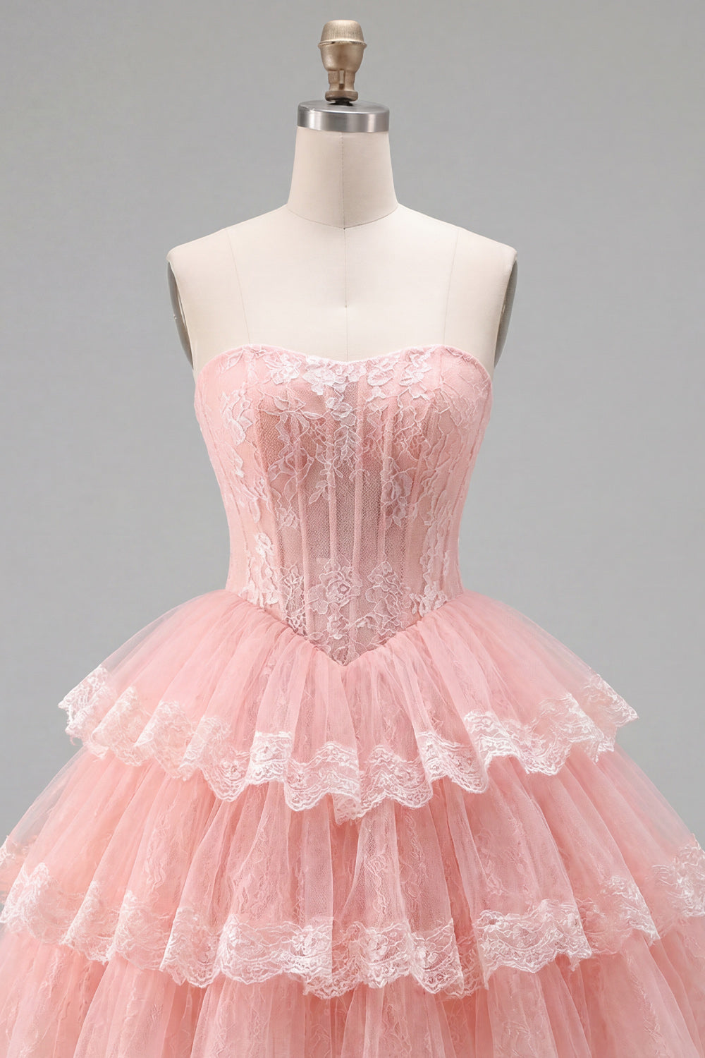 Pink A-Line Sweetheart Corset Tiered Floral Homecoming Dress