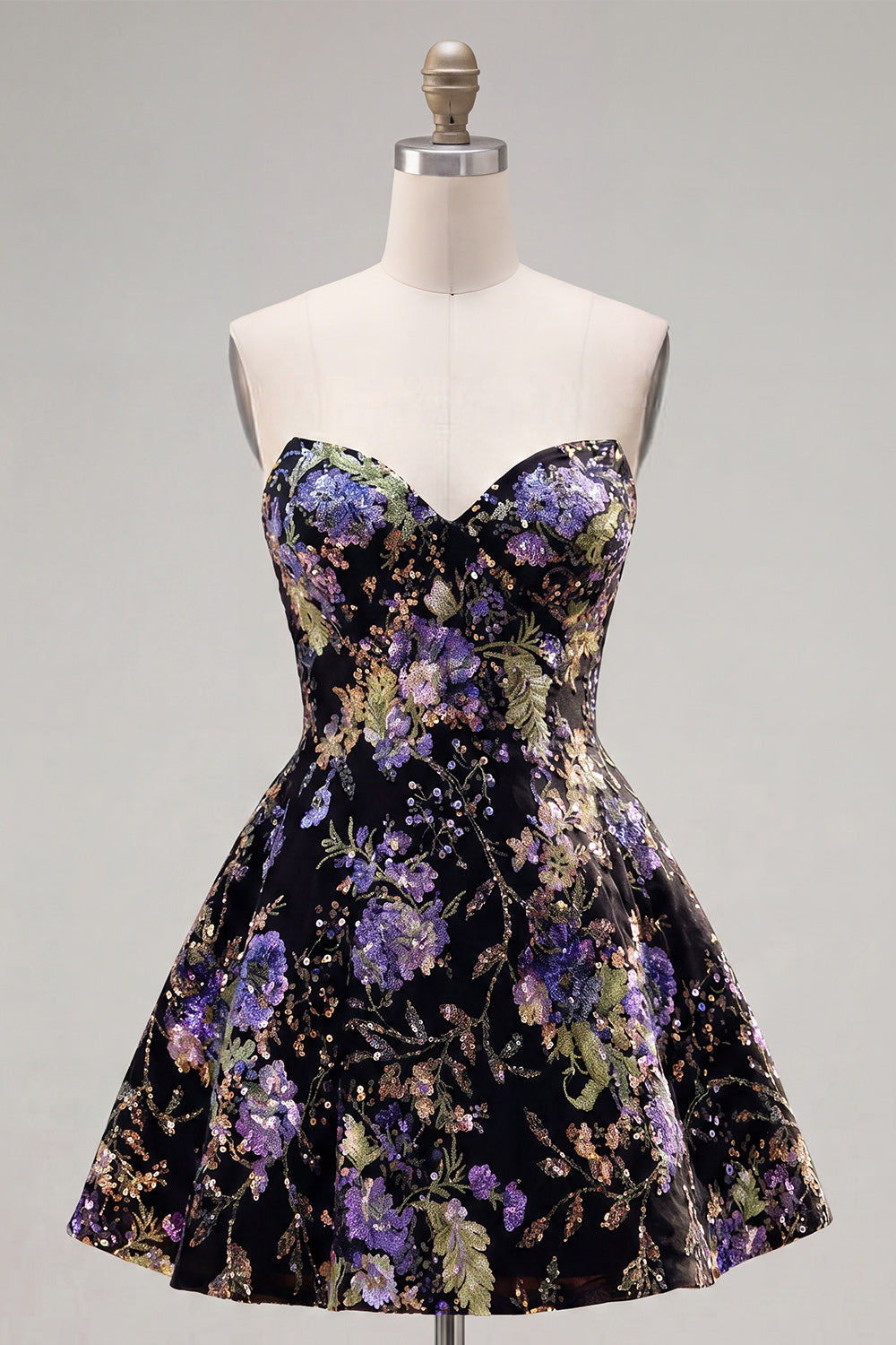 Sweetheart Pink A-Line Sequin Floral Homecoming Dress