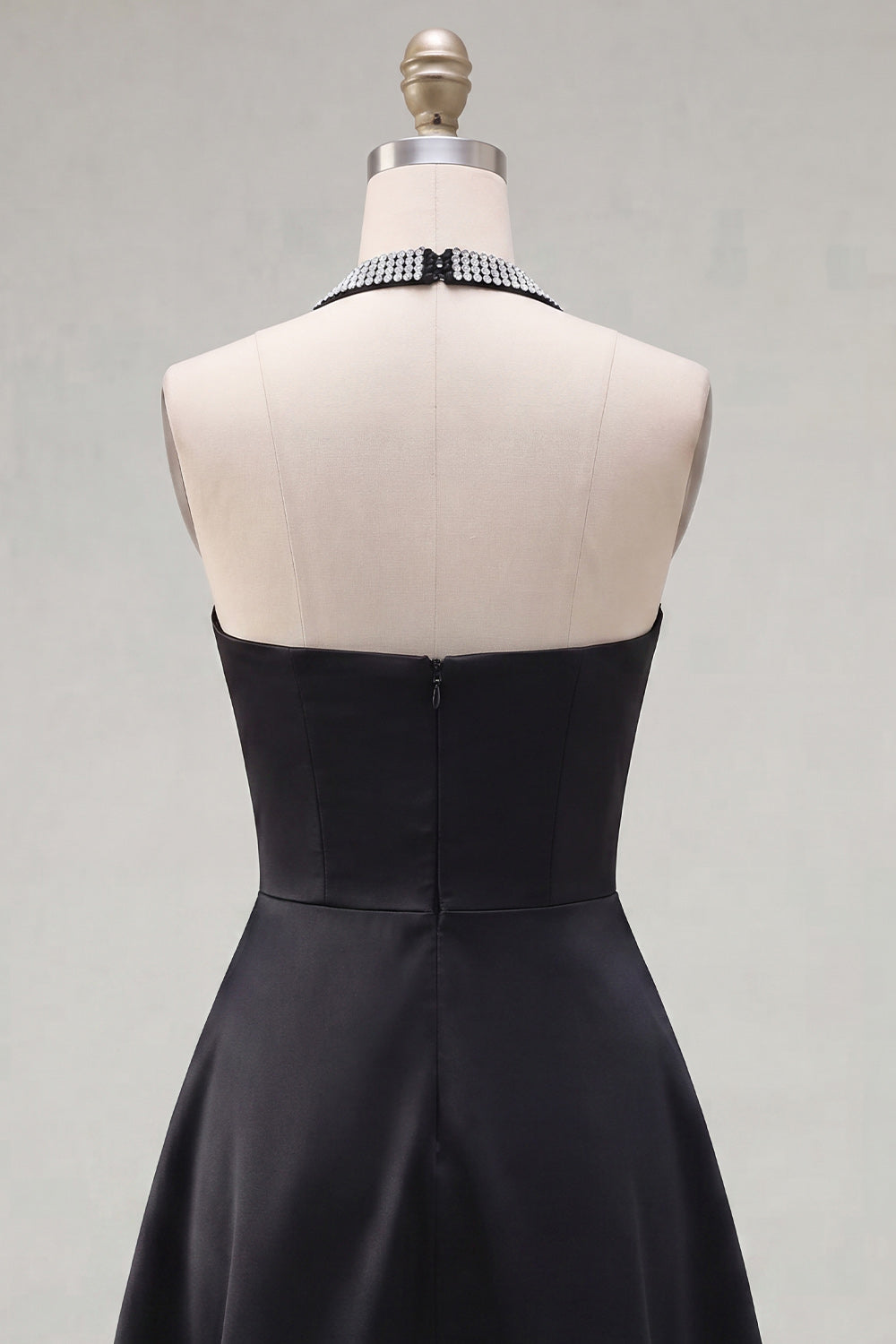 Halter Black A-Line Satin Homecoming Dress with Beading
