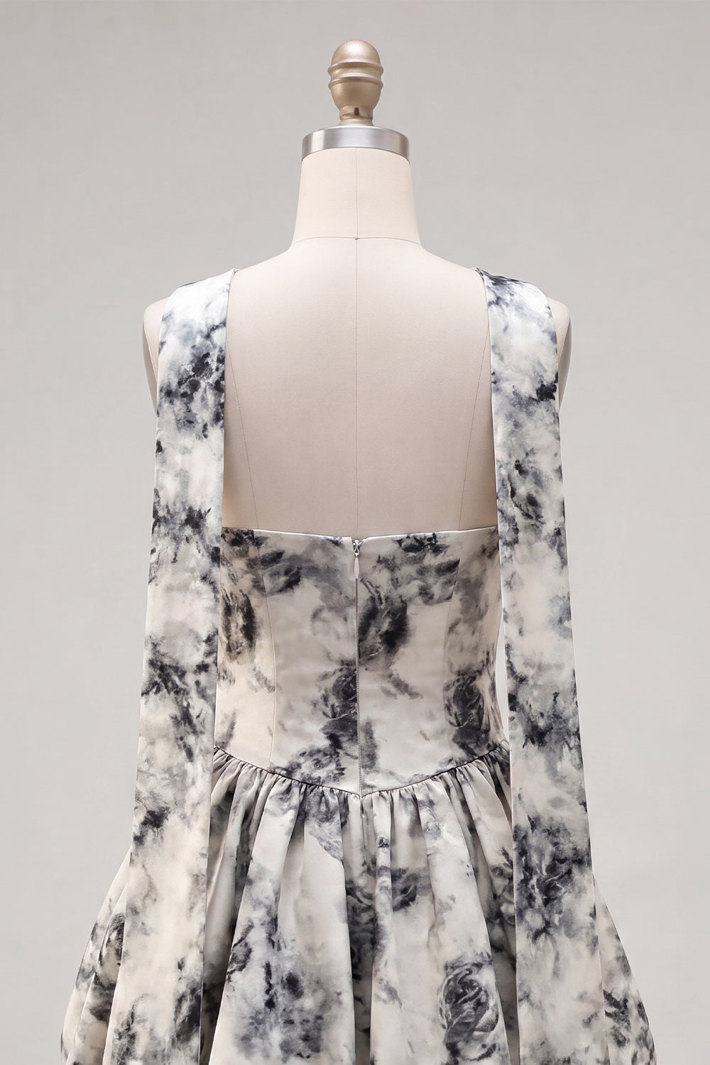 White Black Floral Sweetheart A-Line Homecoming Dress with Neck Scarf