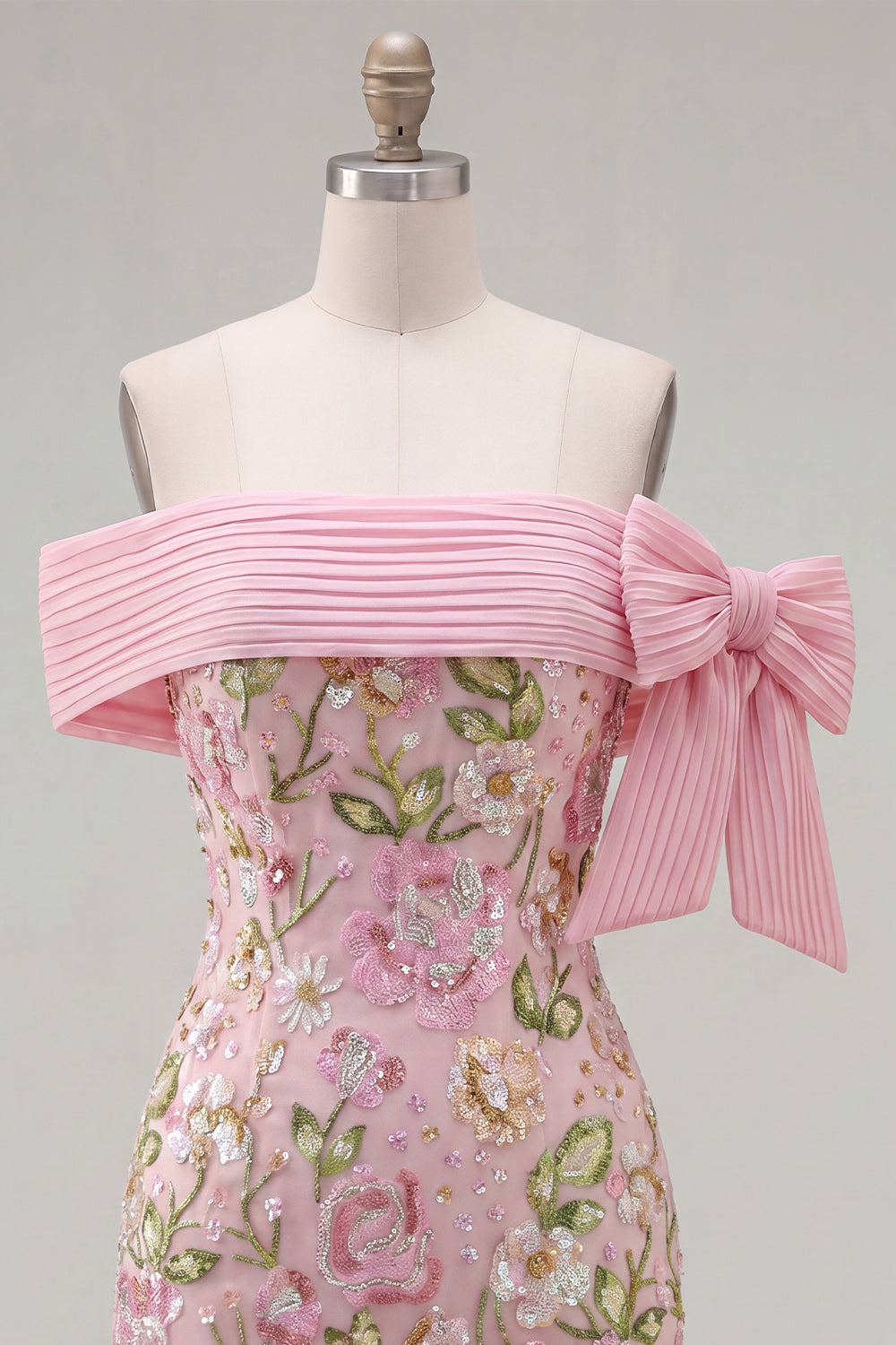 Off the Shoulder Pink Bodycon Floral Sequin Homecoming Dress