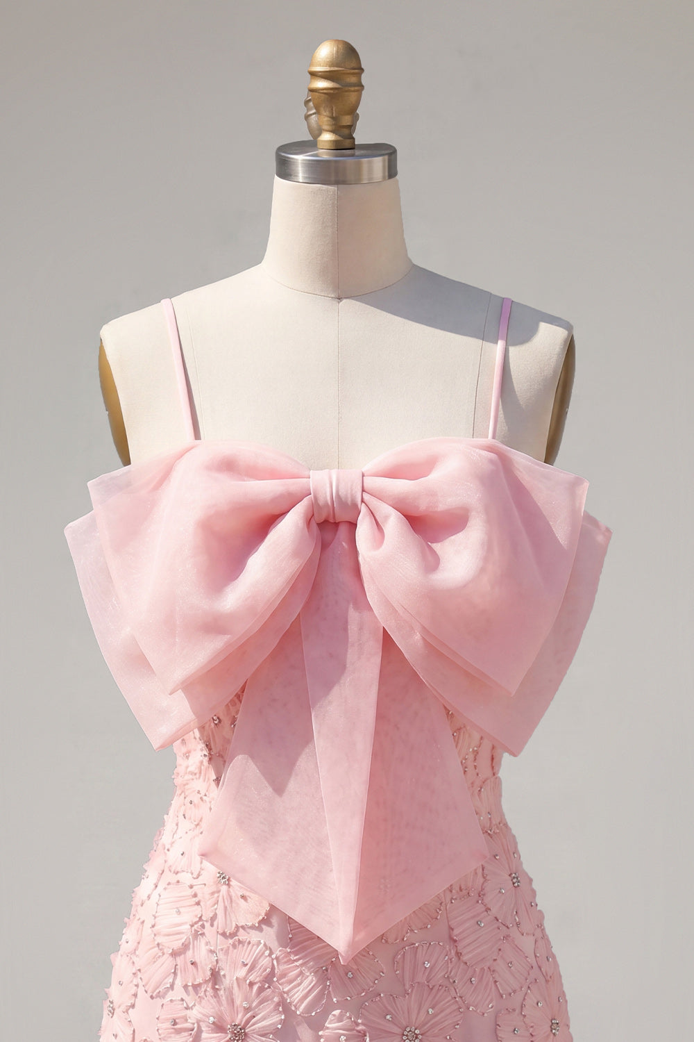 Pink Bodycon Beaded Floral Homecoming Dress with Bow
