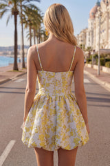 Yellow Spaghetti Straps Floral A-Line Homecoming Dress