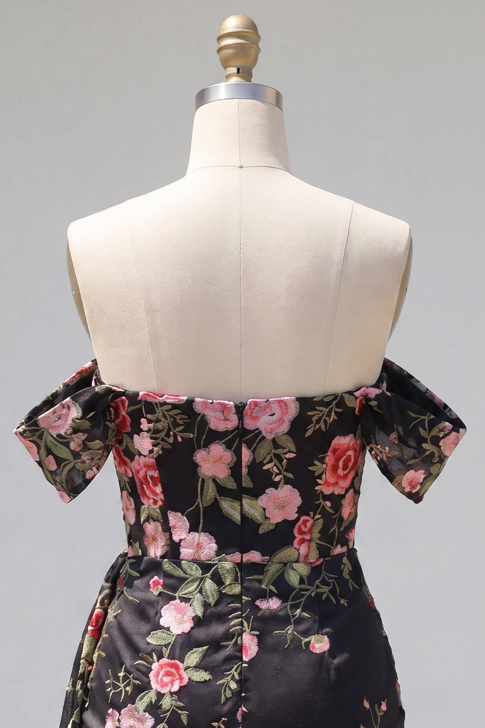 Off the Shoulder Bodycon Floral Black Homecoming Dress with Sash