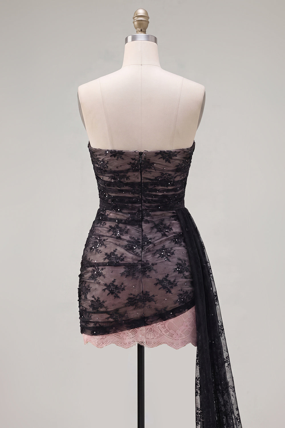 Strapless Black Bodycon Beaded Homecoming Dress with Sash
