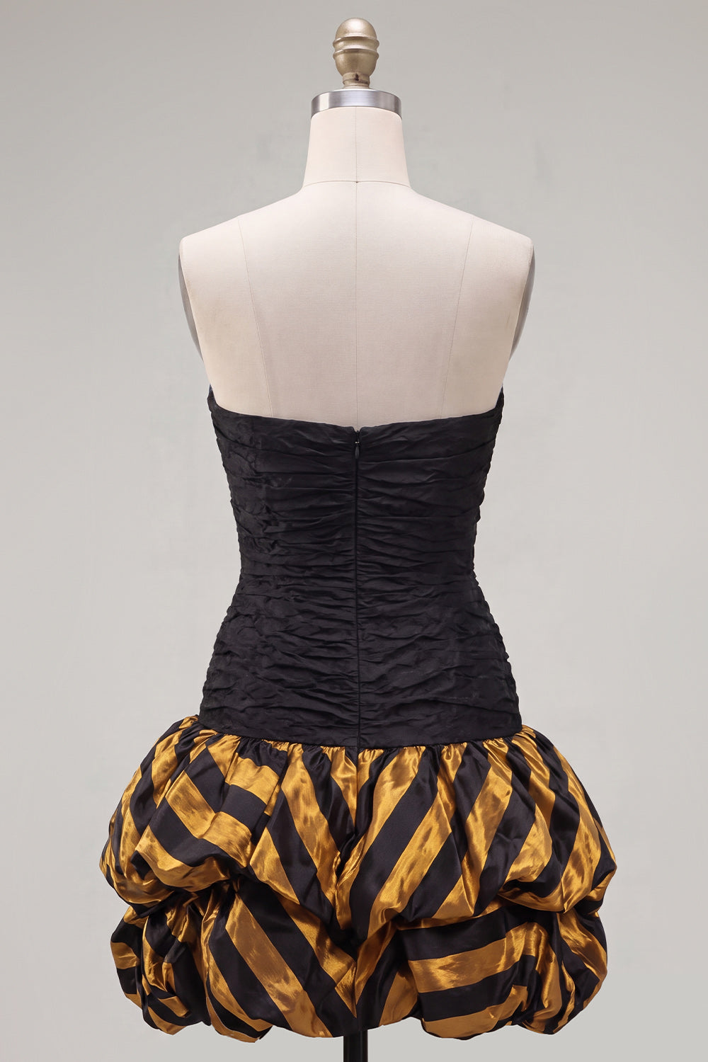 Strapless Black Golden A Line 80s Homecoming Dress With Ruch