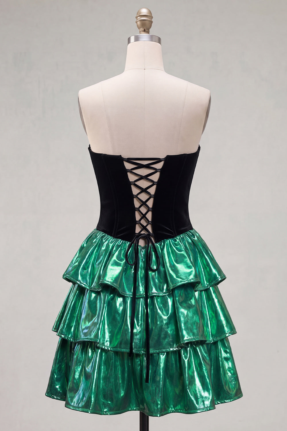 Black Green Strapless Corset A Line 80s Homecoming Dress