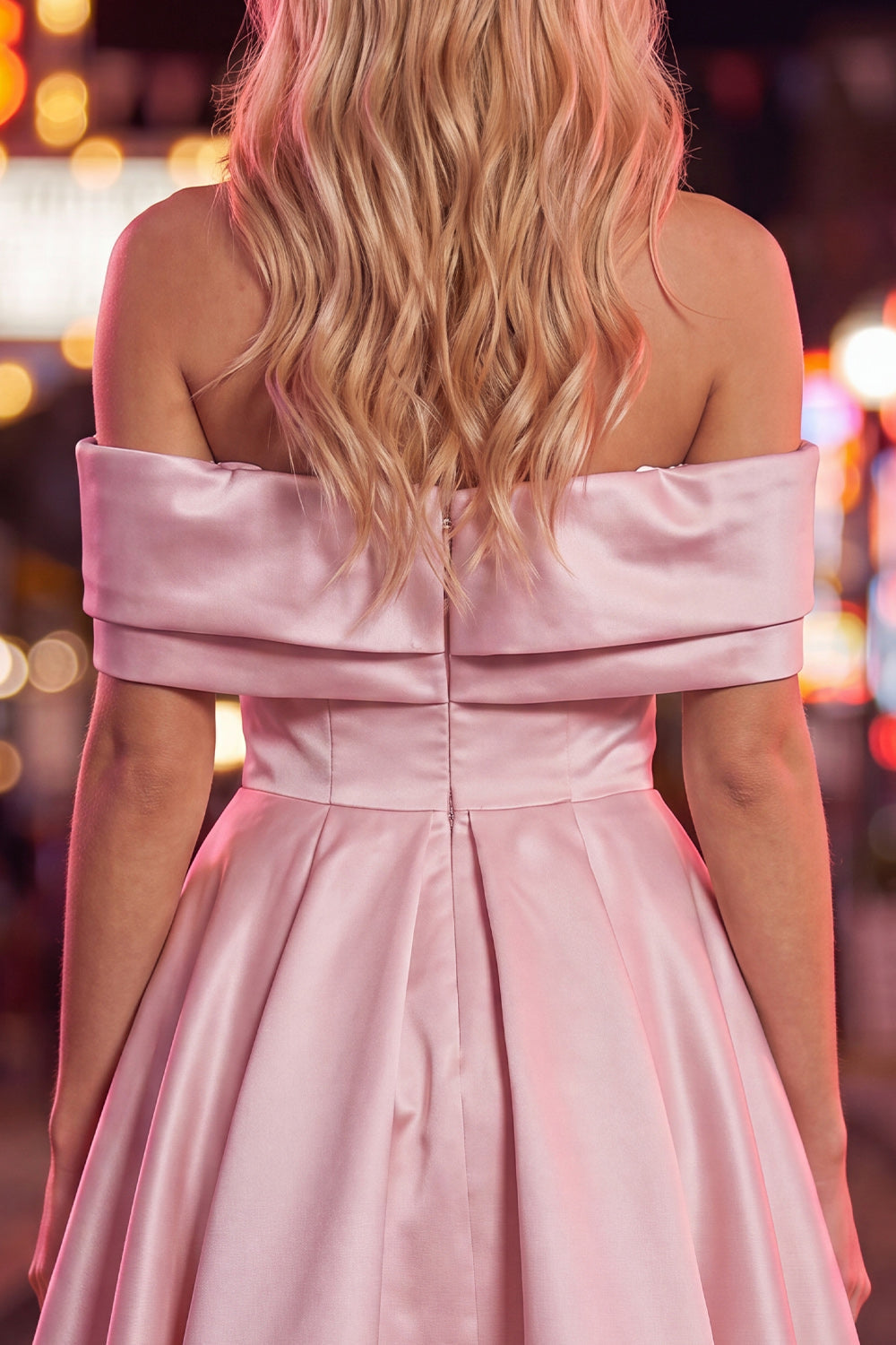 Pink Off The Shoulder A Line 80s Homecoming Dress With Beading