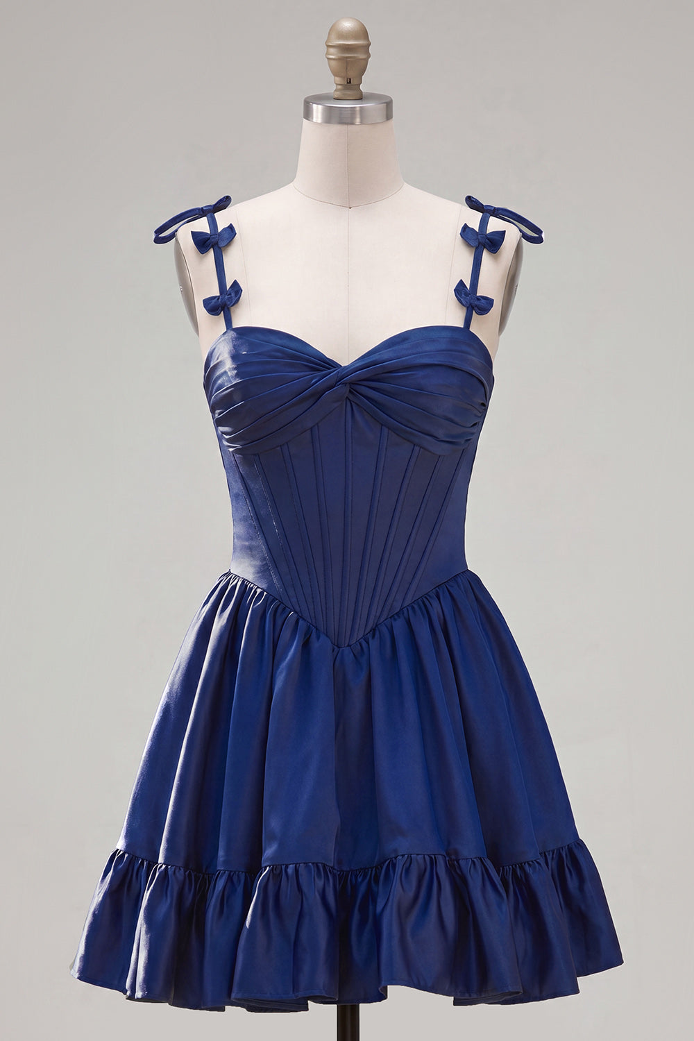 Navy Corset A Line Spaghetti Straps Homecoming Dress With Bows
