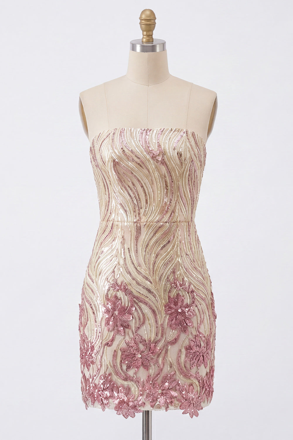 Strapless Gold and Pink Bodycon Sequin Homecoming Dress