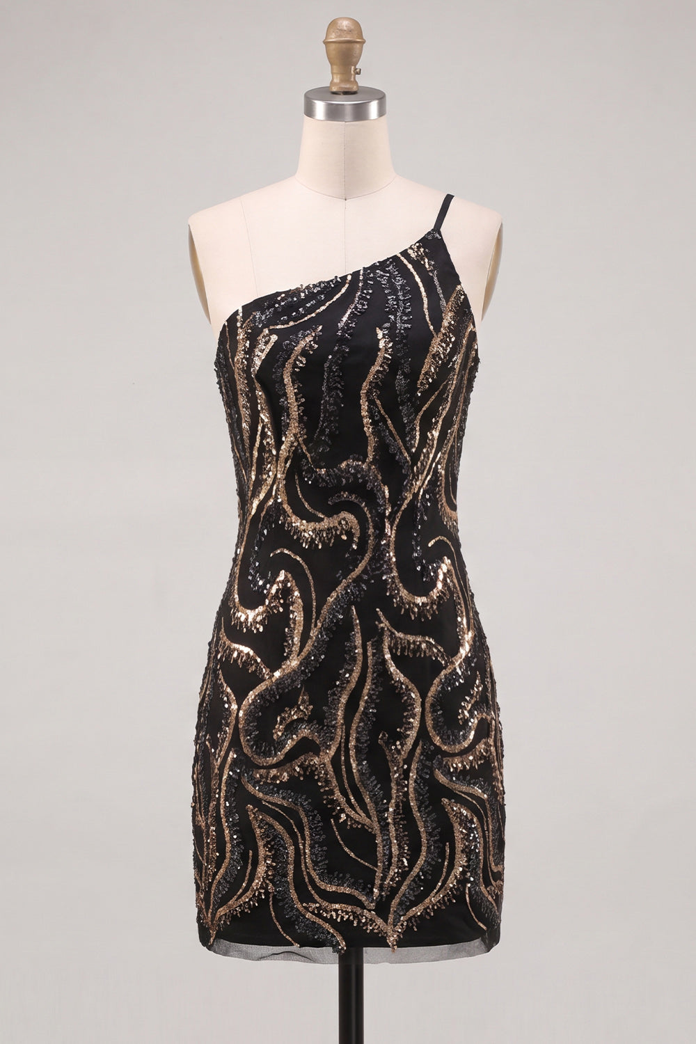 One Shoulder Gold Sparkly Bodycon Homecoming Dress
