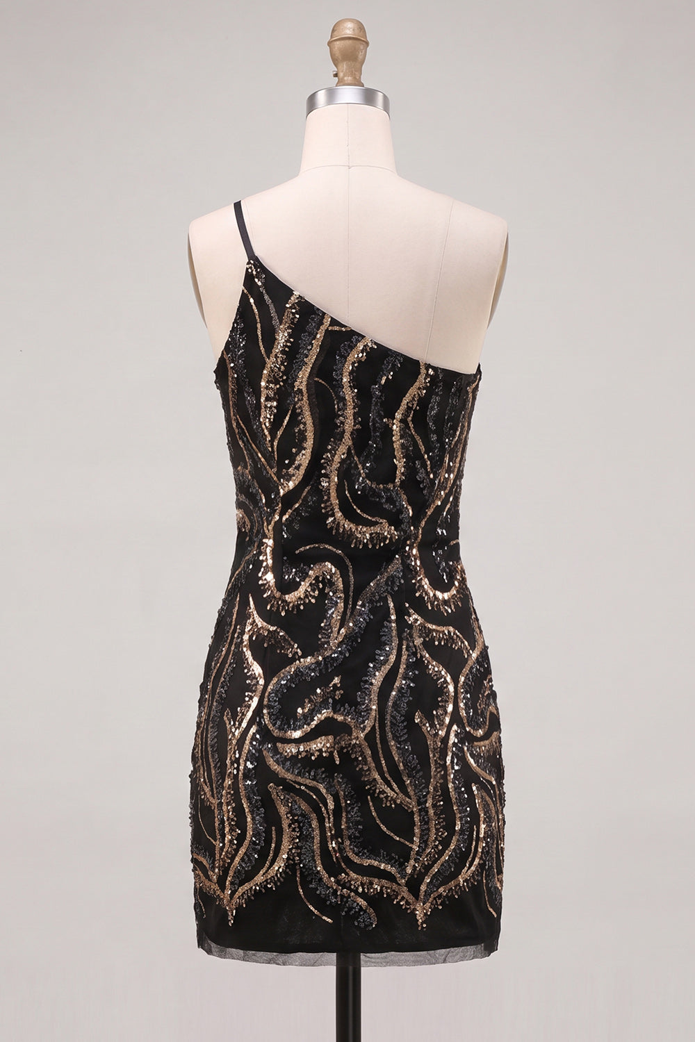 One Shoulder Gold Sparkly Bodycon Homecoming Dress