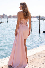 Glitter Corset Pink Strapless Bodycon Homecoming Dress With Side Streamer