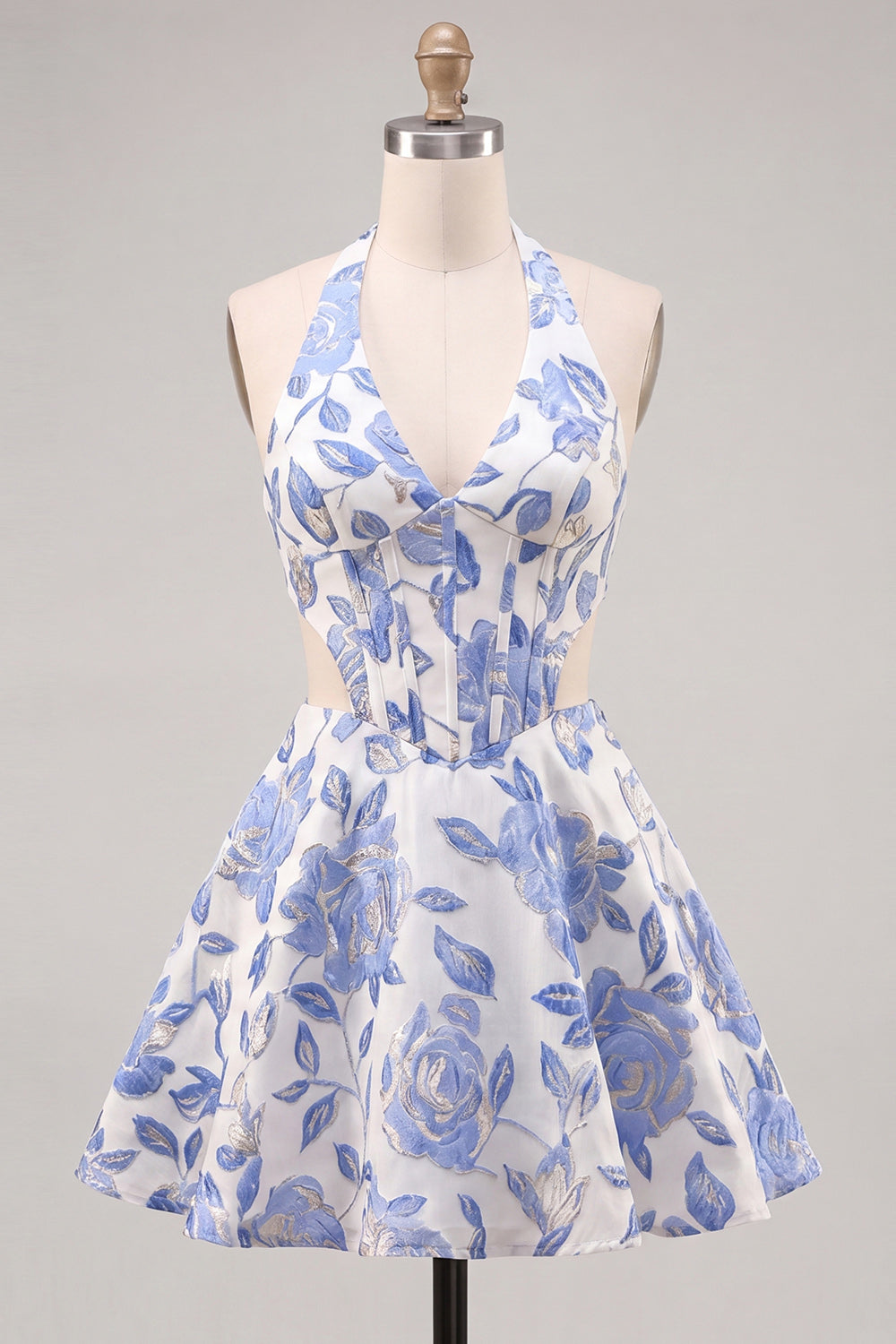 Halter Lilac Cut Out Brocade A Line Homecoming dress
