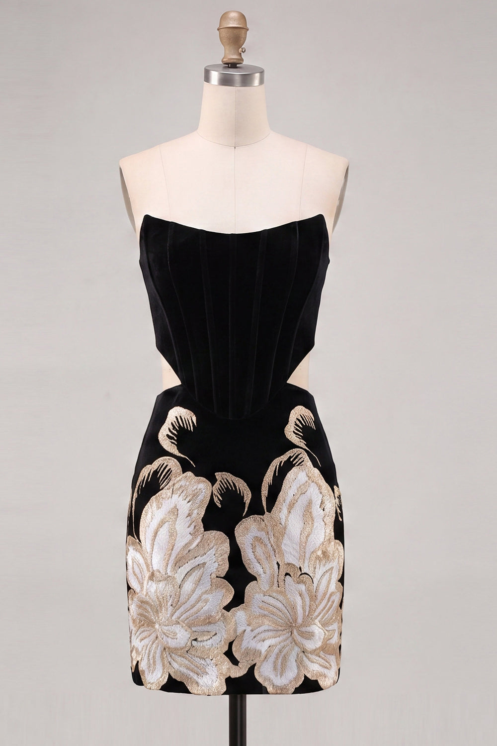 Floral Blue Corset Bodycon Strapless Homecoming Dress