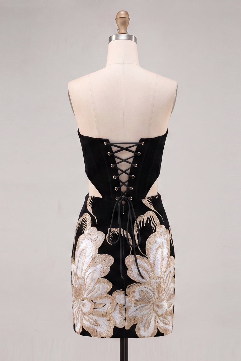 Floral Blue Corset Bodycon Strapless Homecoming Dress