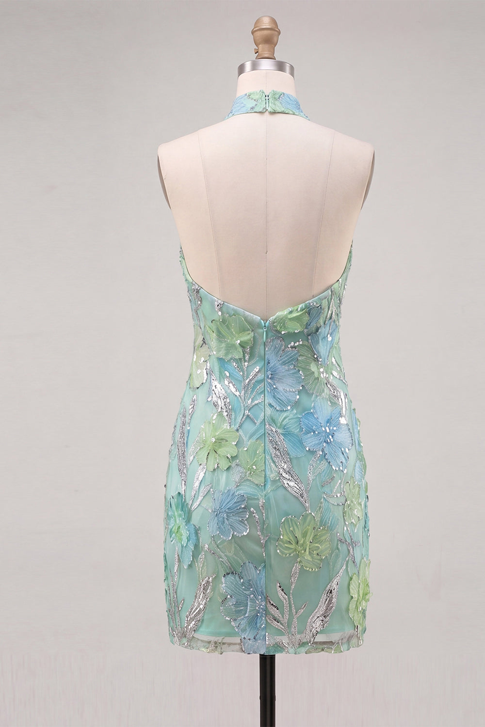 Halter Yellow Floral Sparkly Bodycon Homecoming Dress