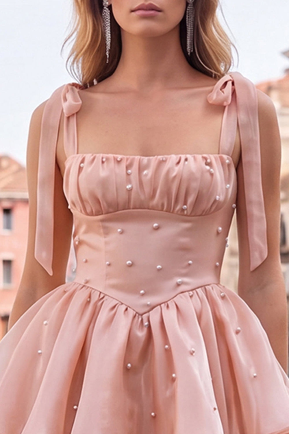 Corset Pink A Line Square Neck Homecoming Dress With Beading