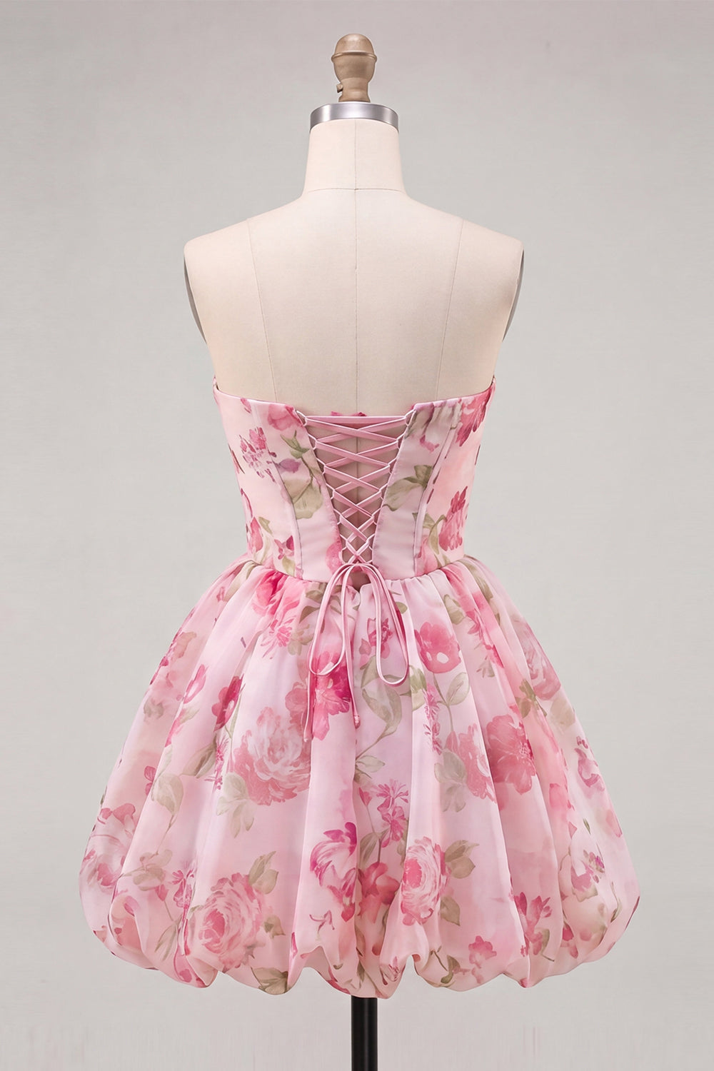 Yellow Corset A Line Strapless Floral Homecoming Dress With Bow