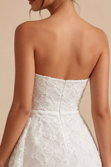 Strapless Floral A Line Lace Little White Dress With Sash
