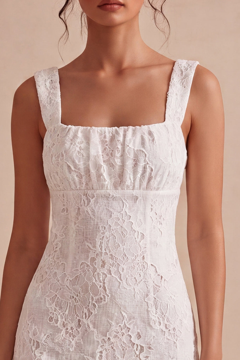 Square Neck Floral Lace Bodycon Little White Dress