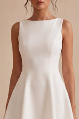 A Line Simple Corset Satin Round Neck Little White Dress