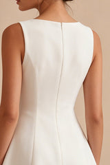 A Line Simple Corset Satin Round Neck Little White Dress