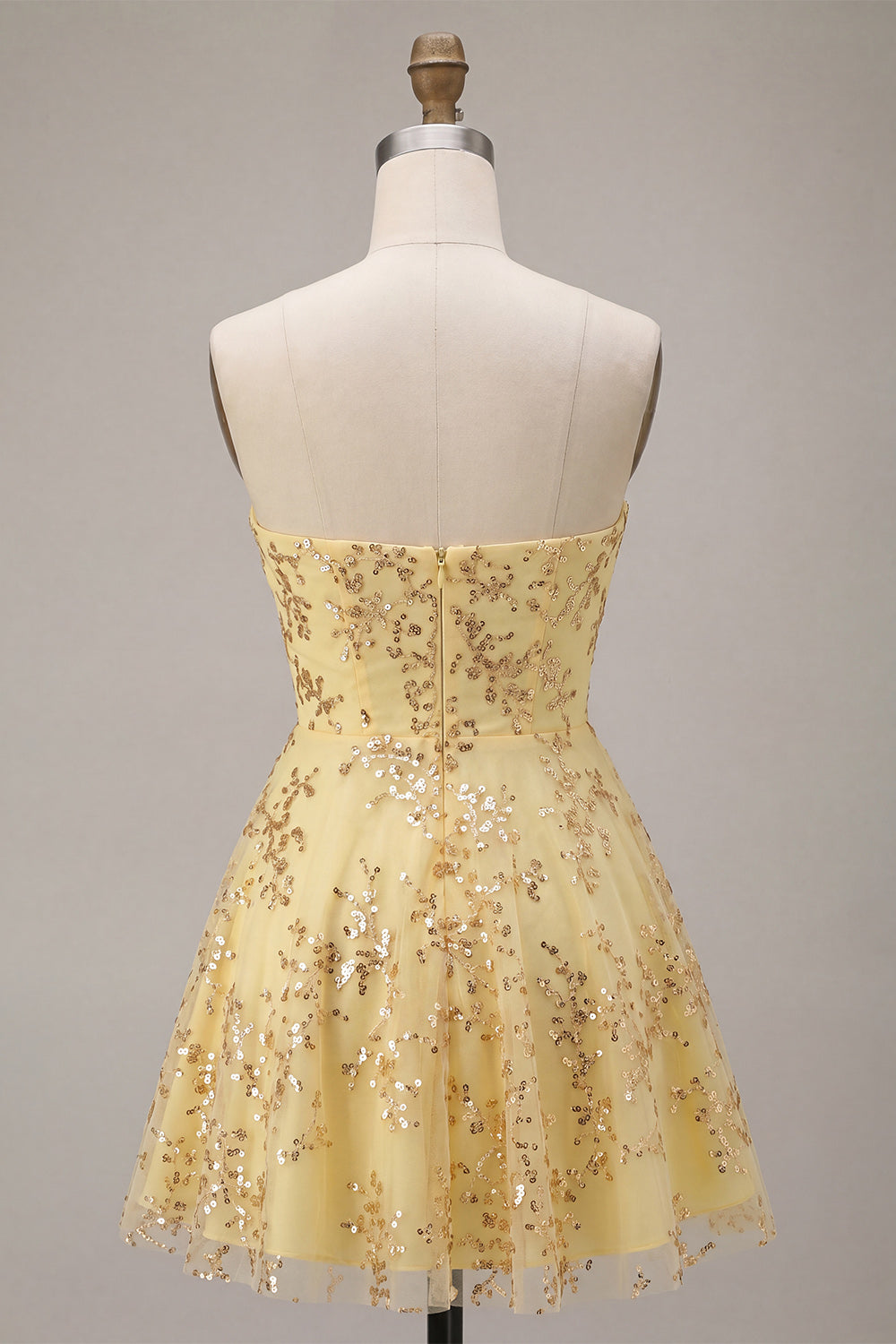 Strapless Corset A Line Yellow Sequins Homecoming Dress
