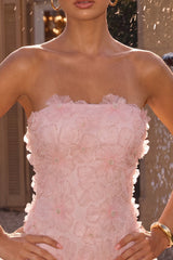 Floral Strapless Pink Beaded A Line Homecoming Dress