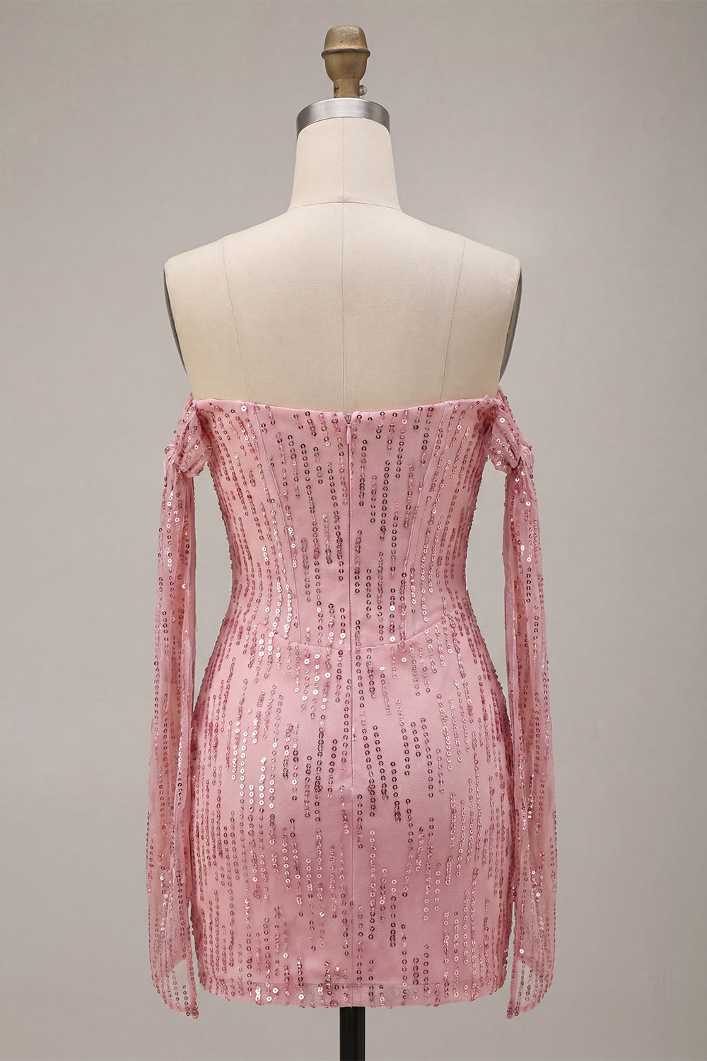 Sparkly Off The Shoulder Corset Bodycon Champagne Homecoming Dress