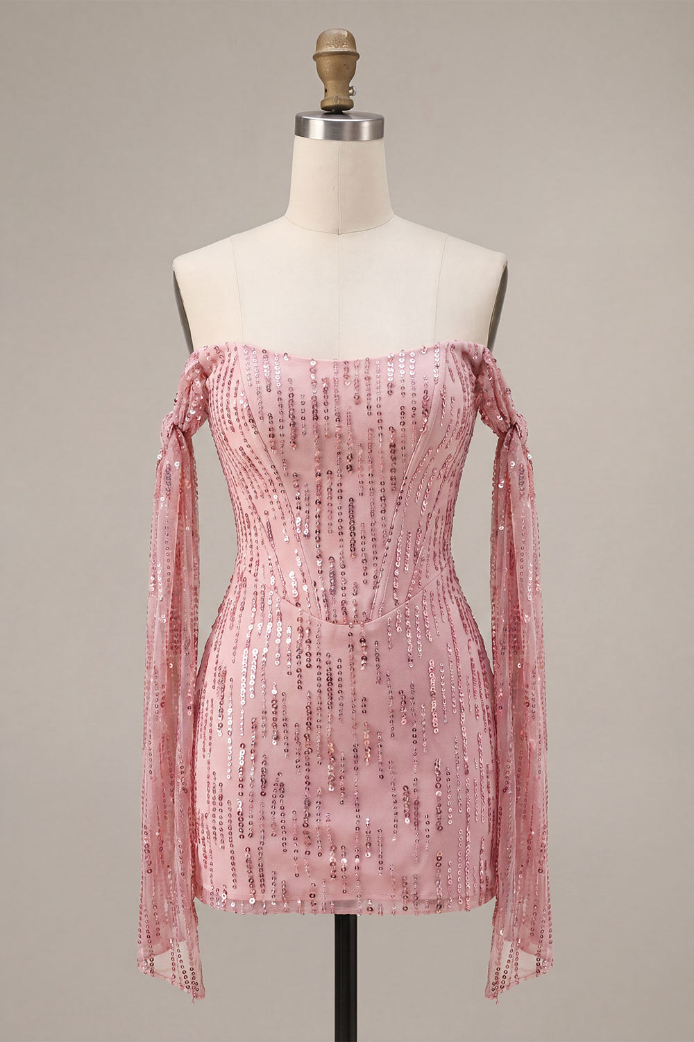 Sparkly Off The Shoulder Corset Bodycon Champagne Homecoming Dress