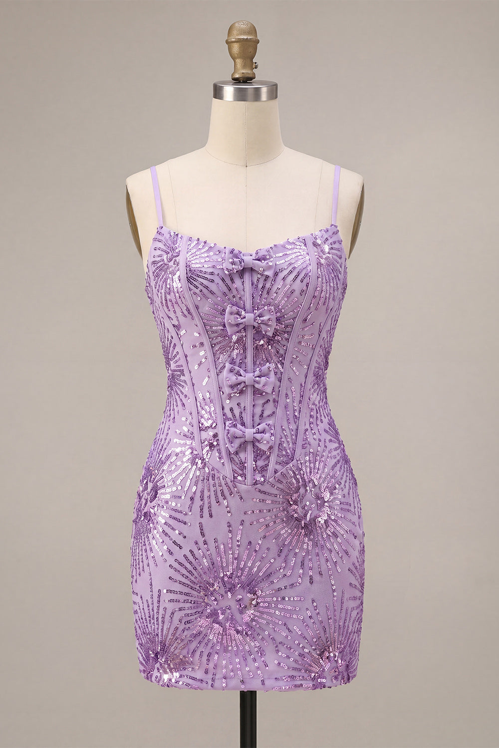 Corset Purple Bodycon Sequins Homecoming Dress With Bows