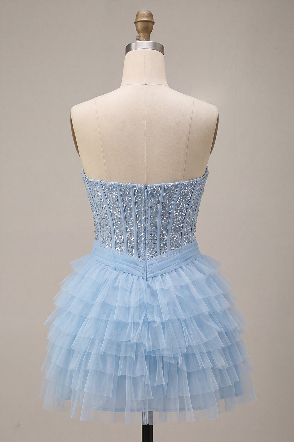 Strapless Corset Sparkly A Line Sky Blue Homecoming Dress