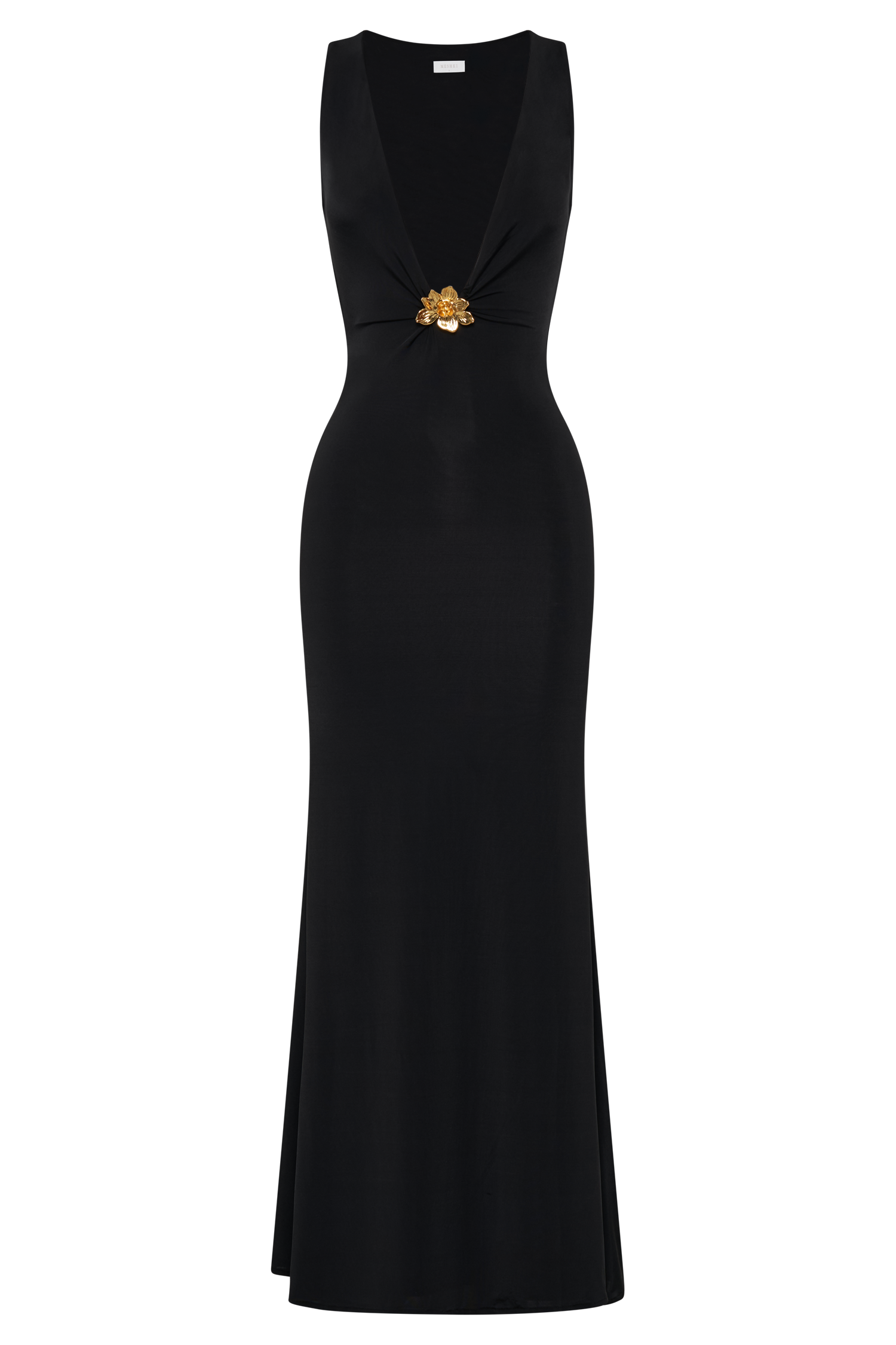 Beck Plunge Maxi Dress With Floral Hardware - Black