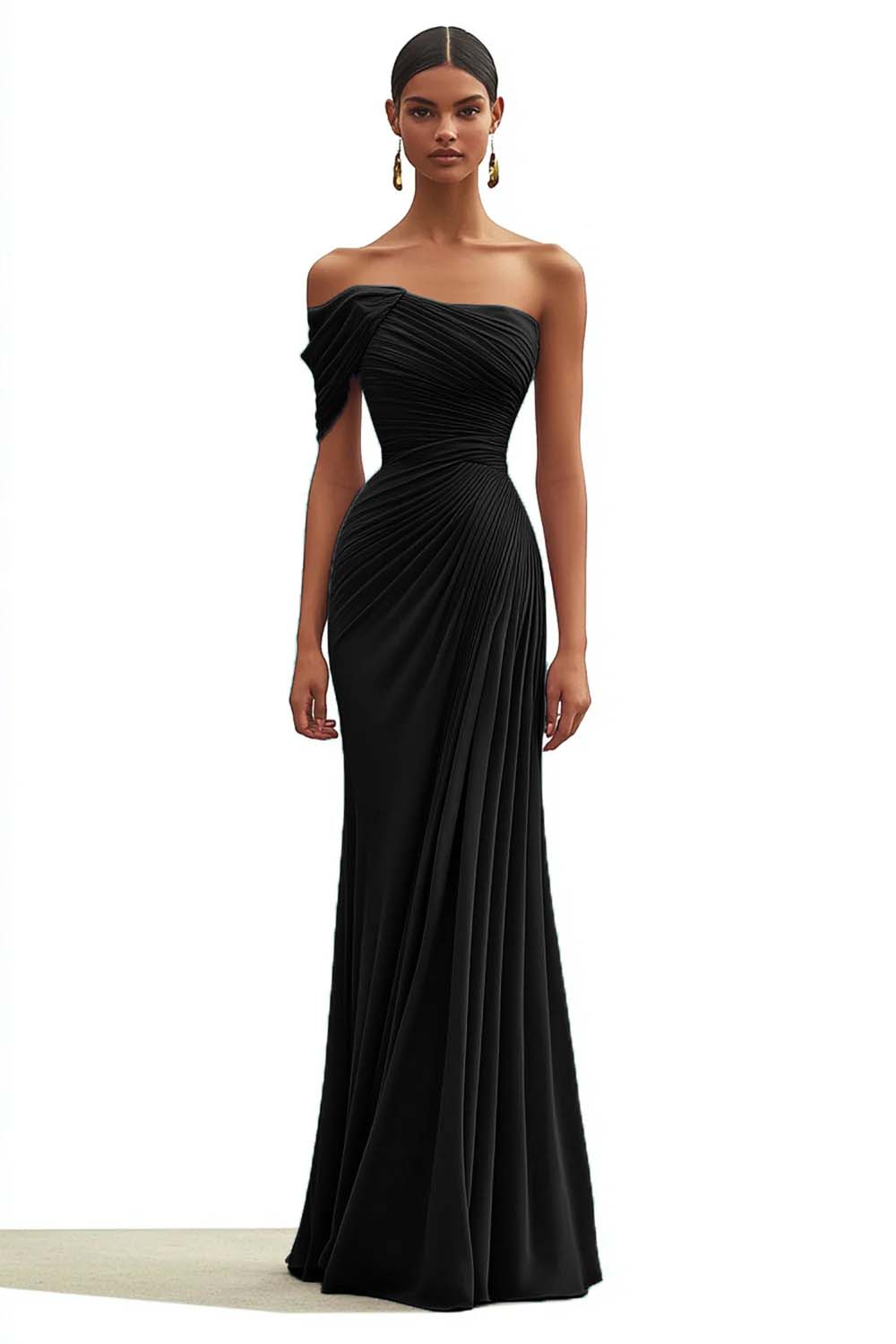 One Shoulder Sheath Pleated Dark Green Long Formal Dress