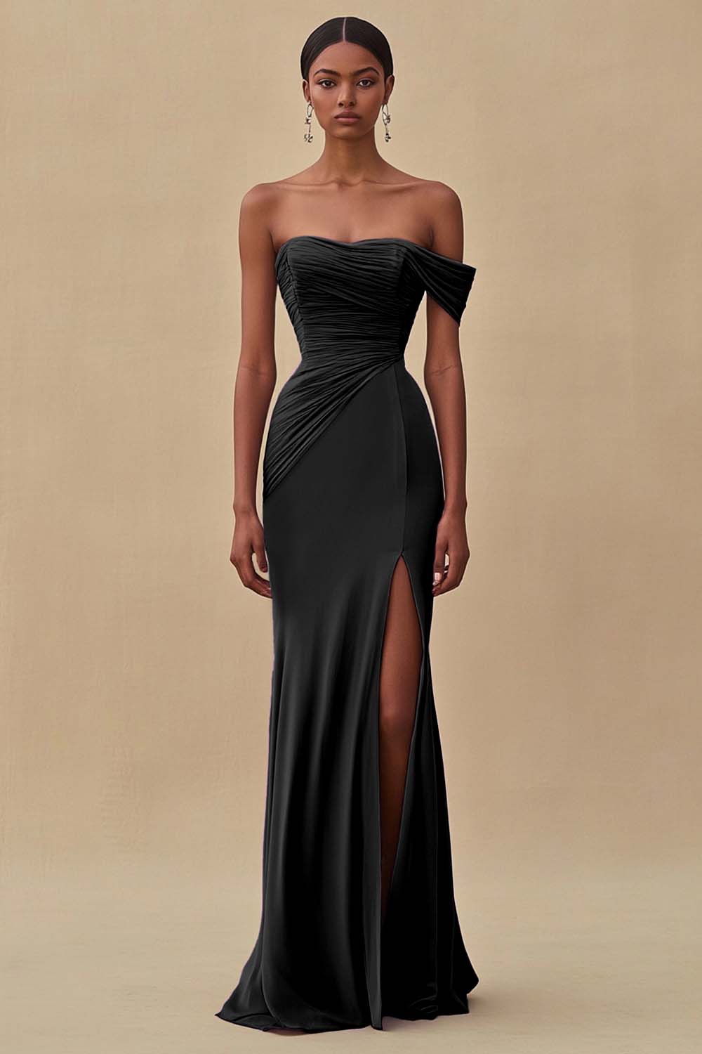 One Shoulder Purple Ruched Sheath Long Formal Dress with Slit