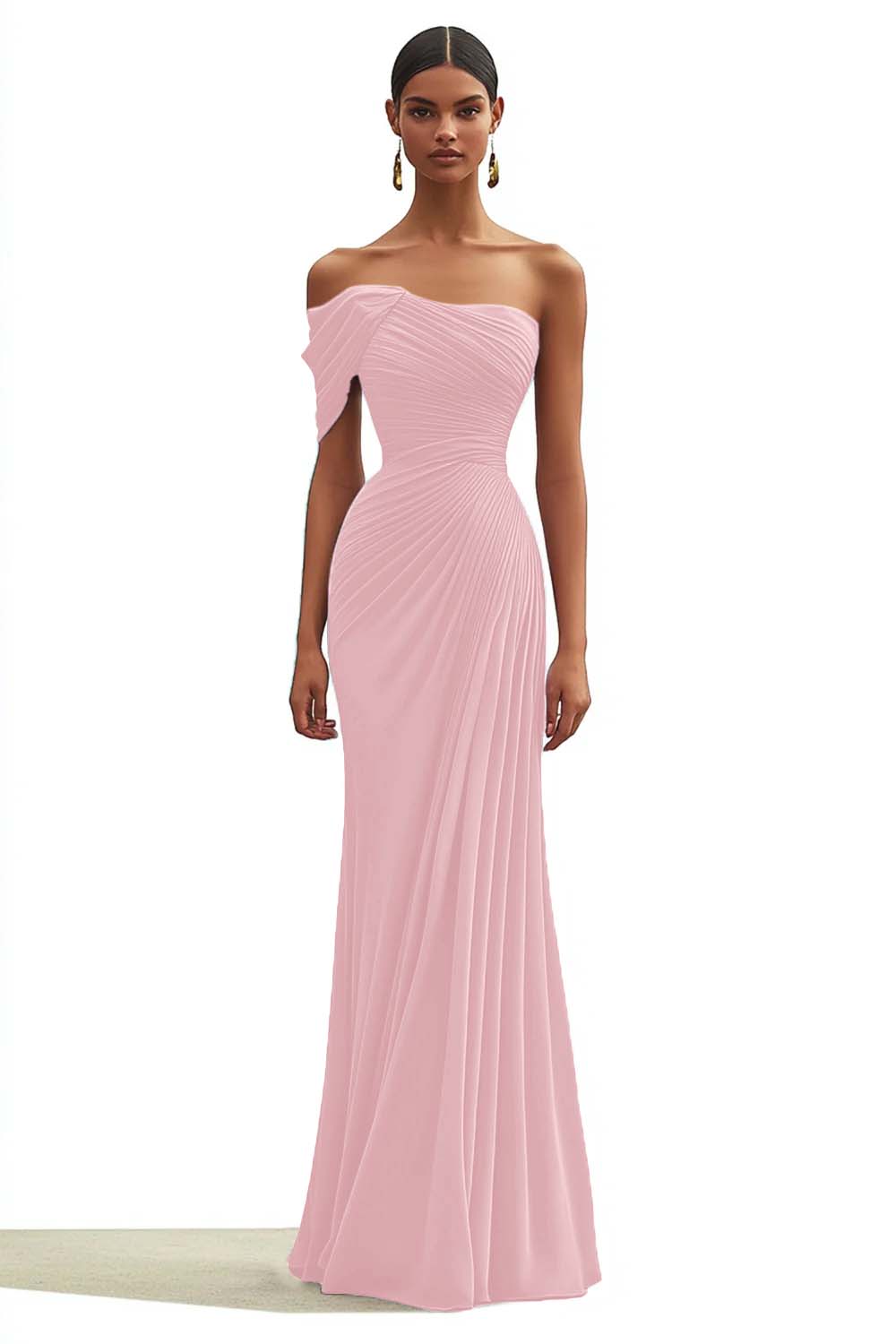 One Shoulder Sheath Pleated Dark Green Long Formal Dress