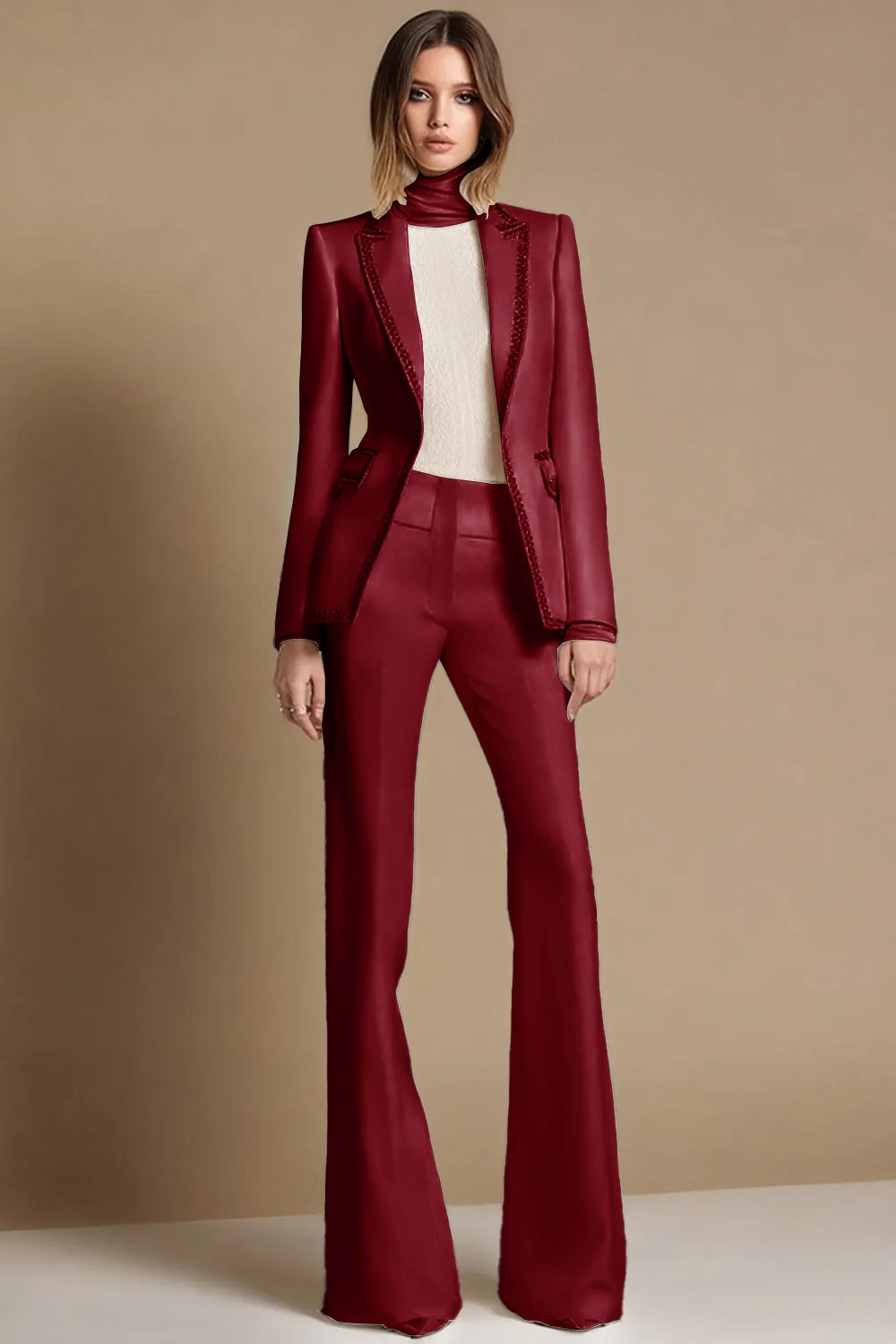 White 2-Piece Peak Lapel Prom Suits With Beading